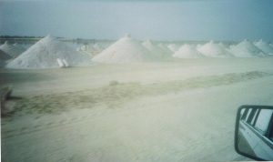 Salt piles at Lac Rose -Pink Lake